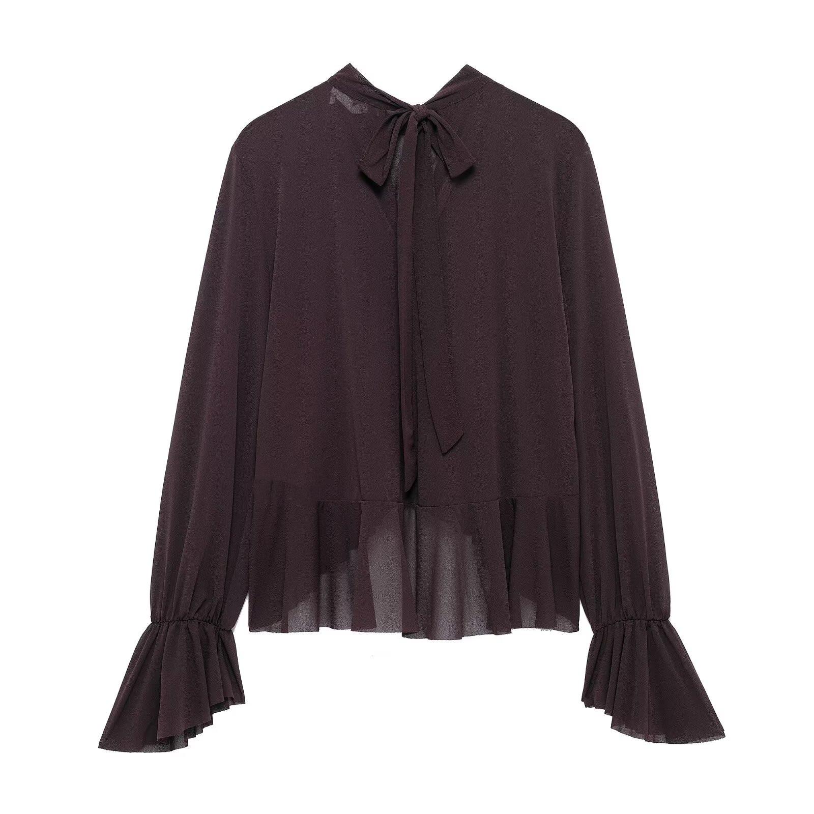 

2025 Spring Women s Sweet Bow Layered Long-Sleeve Shirt Extra Small