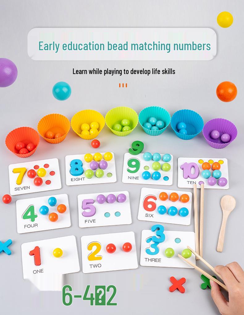 Wooden Number Operation Flashcards & Beads Puzzle Game for Kids