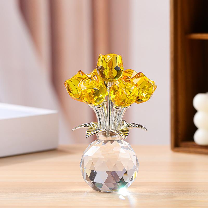 Ornate Crystal Rose Sculpture Handmade Artful Decor for Romantic Atmosphere