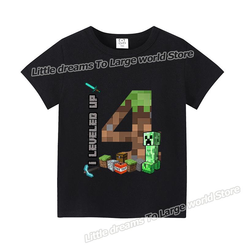 Miner Crafting Birthday Number T-shirt Party Supplies Gift Cartoon Children Clothes Boy Tops Tshirt Summer Short Sleeve T-shirts