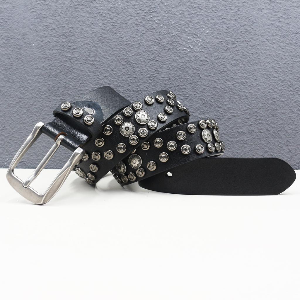 Belt Western Rivet Belt Genuine Leather Star Hollow Gothic Heavy Industry American Belt