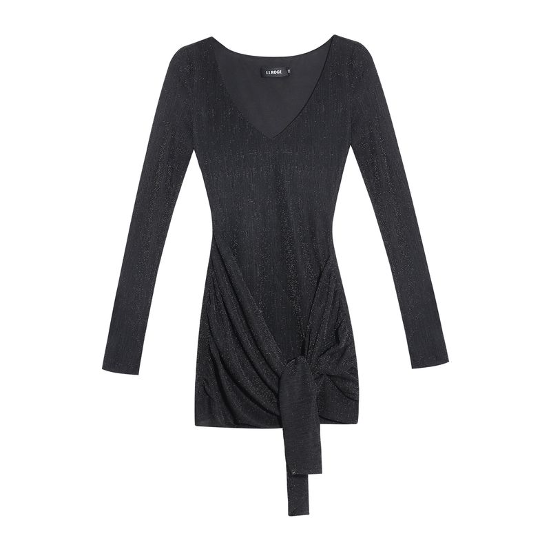 

Rogo s Small Curls (Big Sale) Fashion Sexy Knitting Dress Female Stylish Ruched Bodycon Dress Black S