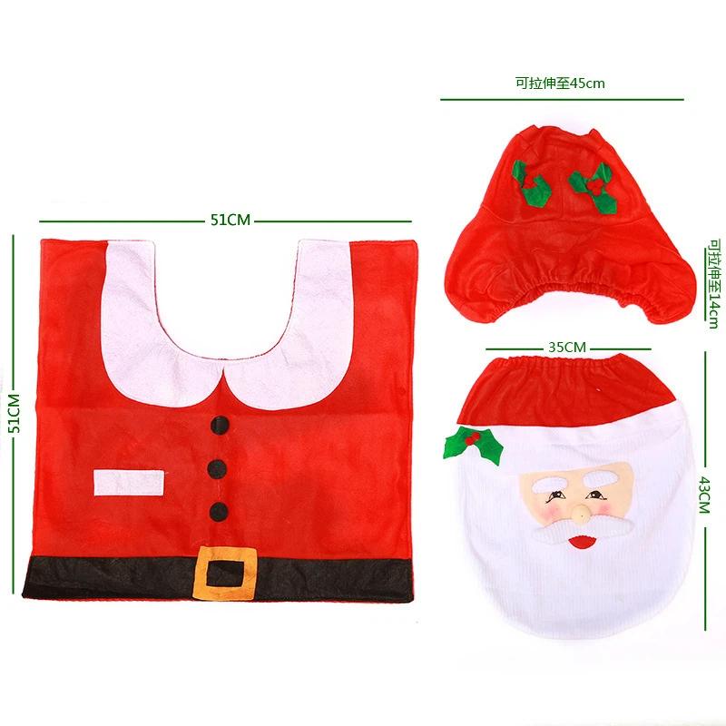 3Pc/Set Santa Claus Toilet Cover Creative Christmas Design Toilet Carpet Christmas Home Bathroom Decoration Snowman Toilet Cover