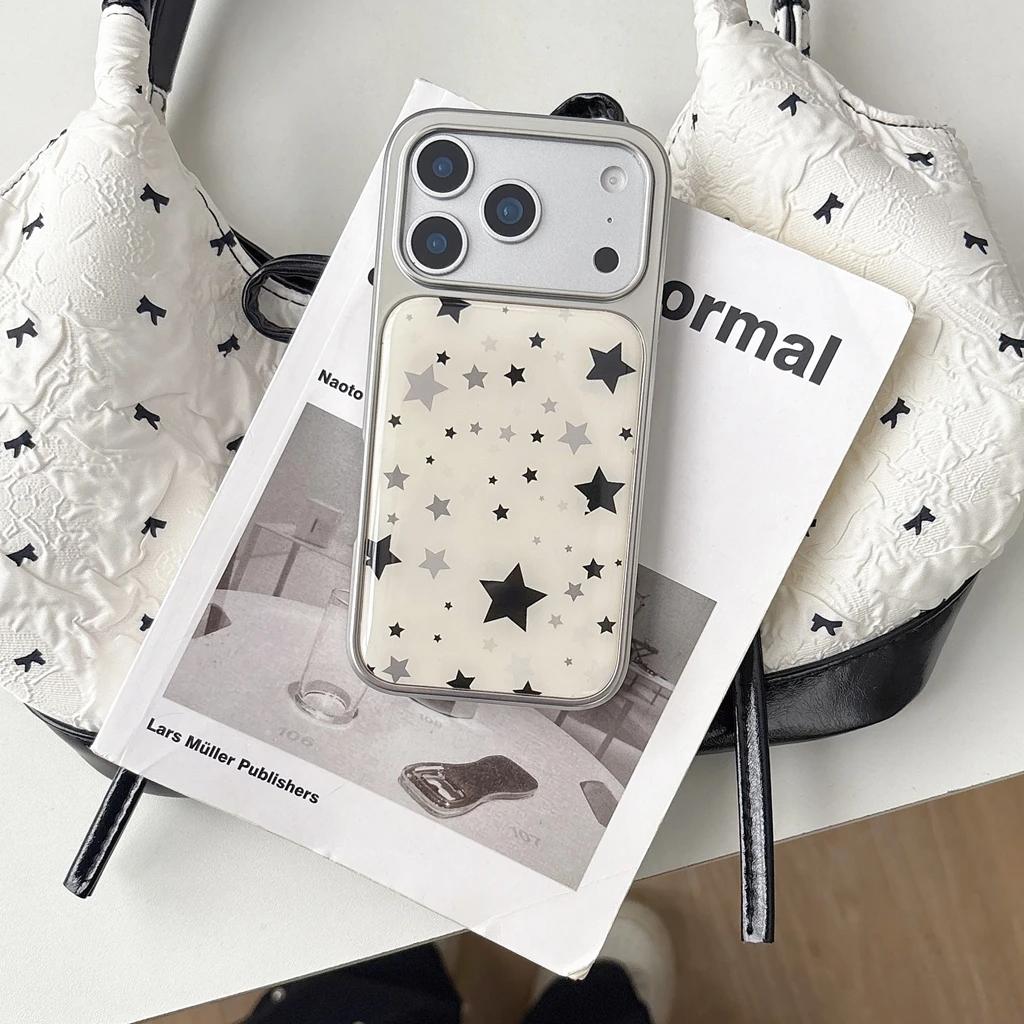 Advanced Full Screen Black Stars Drip Glue Silver Border Shockproof Protective Phone Cover Case for iPhone 17 16 15 14 Pro Max