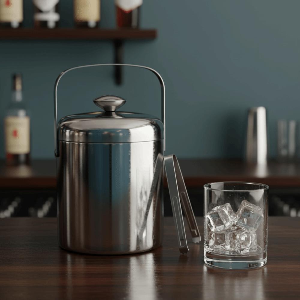 304 Stainless Steel Bar Insulated Ice Bucket 3.0/1.3 L with Ice Tong and Filter Mesh Bar Drink Cooler Double-Wall