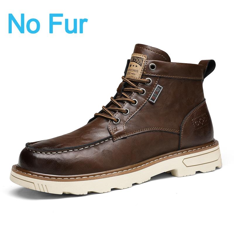 Fashion 2025 Mens Thick Bottom Boots Leather Fashion Non-Slip Motorcycle Ankle Boots British Style Comfortable Versatile Business Shoes