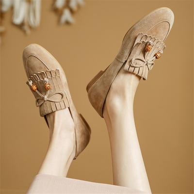 Fashion New Spring Sheep Suede Woman Shoes Round Toe Women Pumps Shoes for Women Low Heel Loafers Fashion Tassel Decorated Casual Shoes