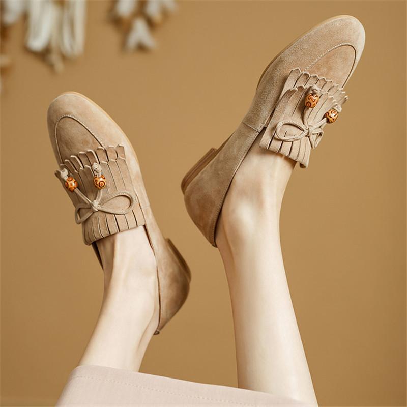 Fashion New Spring Sheep Suede Woman Shoes Round Toe Women Pumps Shoes for Women Low Heel Loafers Fashion Tassel Decorated Casual Shoes