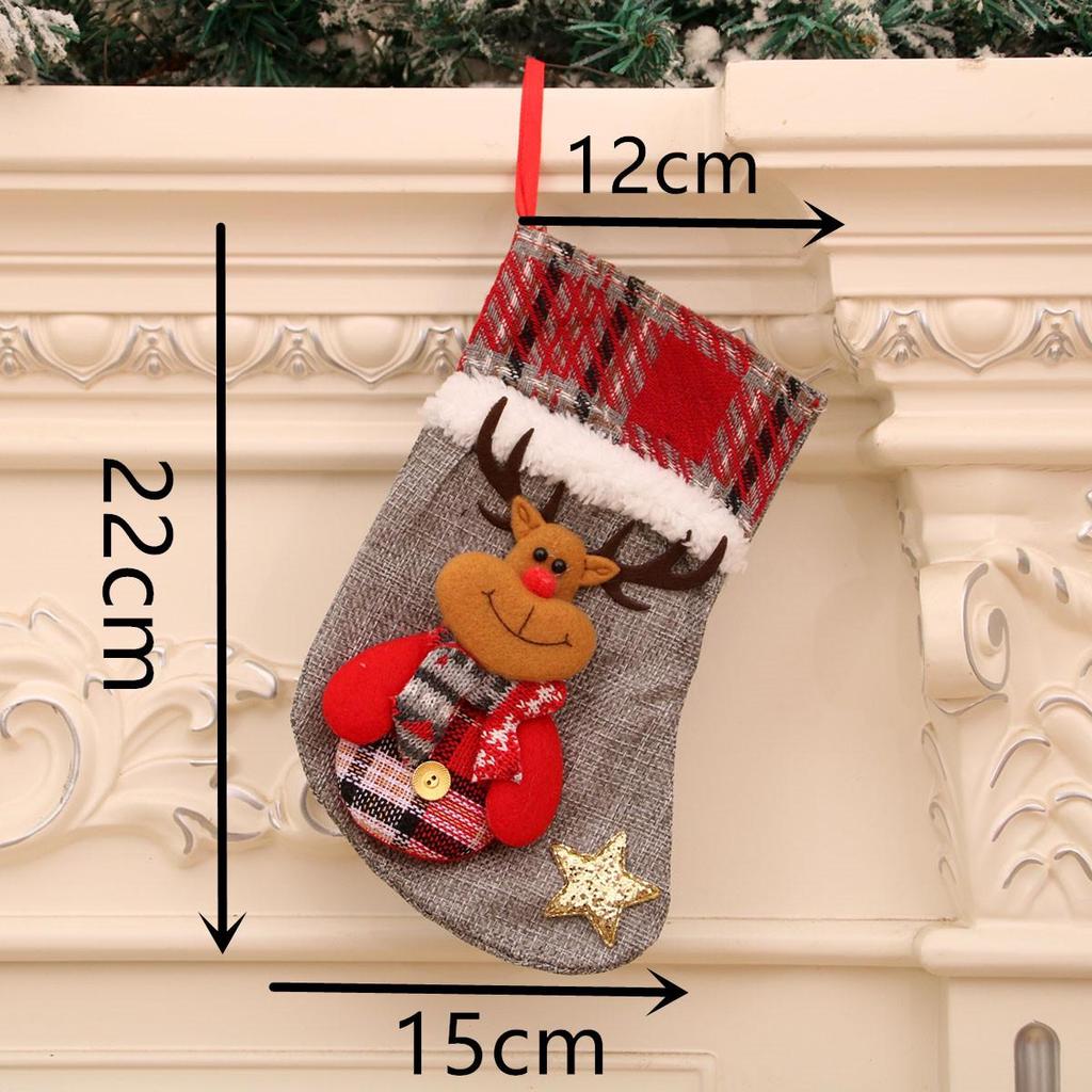 Plaid Medium Christmas Stocking - Festive Socks & Candy Bag for Tree Ornaments