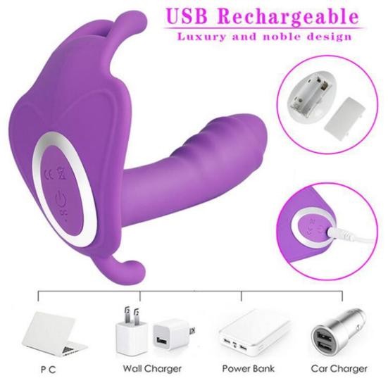 Butterfly-Shaped Remote Control Vibrator Discreet Wearable Adult Toy with Wireless Remote Ultra-Quiet Motor Body-Safe Waterproof Sex Toy for Couples'