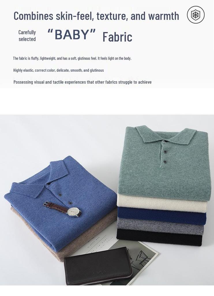 Men's Fashionable Pure Wool Solid Color Long-sleeve Polo Sweater