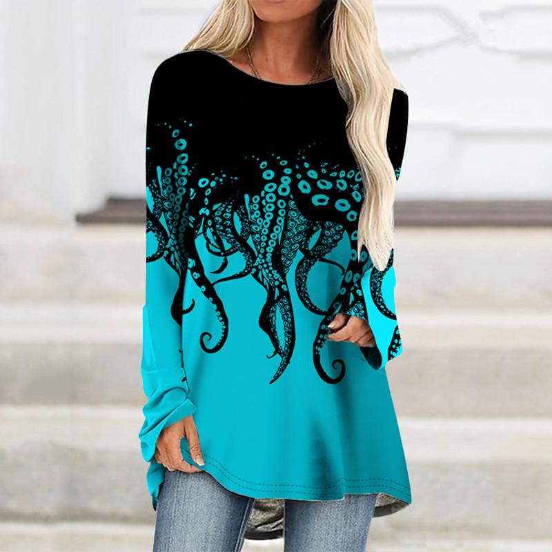 

XS-8XL Осенняя и зимняя одежда Женская повседневная одежда с длинным рукавом Женские рубашки с 3D-принтом Свободные футболки Пуловеры M