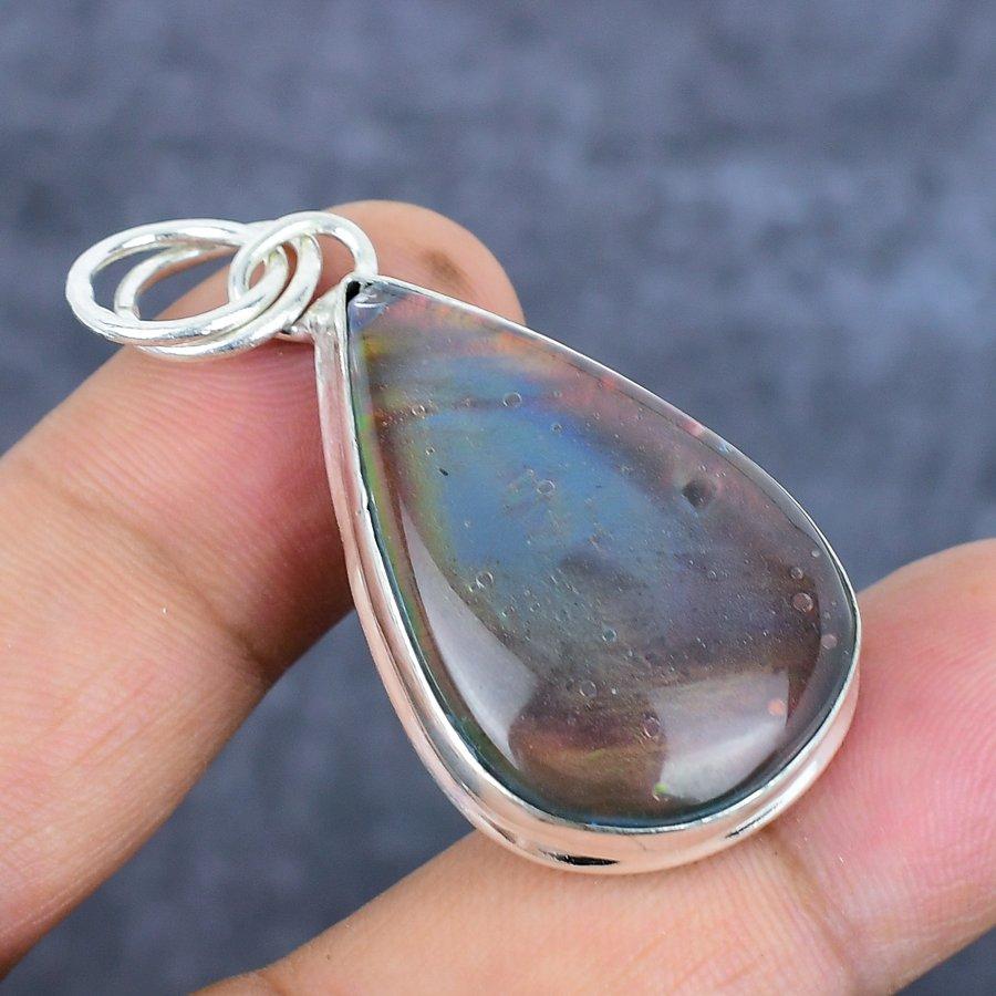 Ammolit Ädelsten Handgjord 925 Sterlingsilver Smycke Hänge 1.85" Z5n66