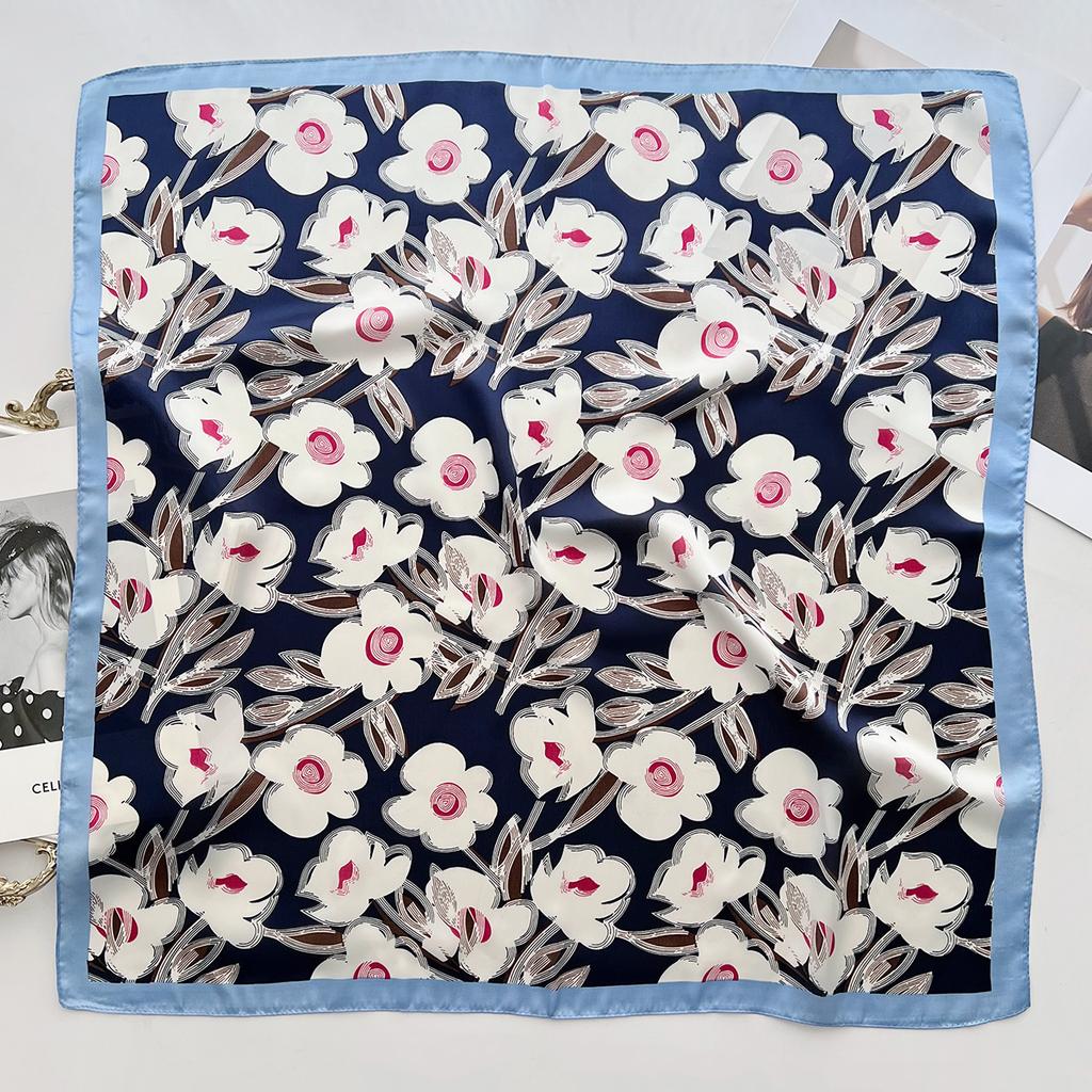 Light And Thin Printed Small Square Scarf Women'S Literary Flower Neck Protection Windproof Scarf Fashion Decorative Bag Headband Scarf Silk Scarf