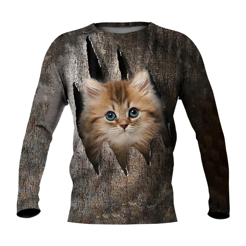 

Женские футболки с принтом кота, топы с длинными рукавами, женская хлопковая футболка Harajuku с 3D-принтом, осенняя свободная одежда 3XL