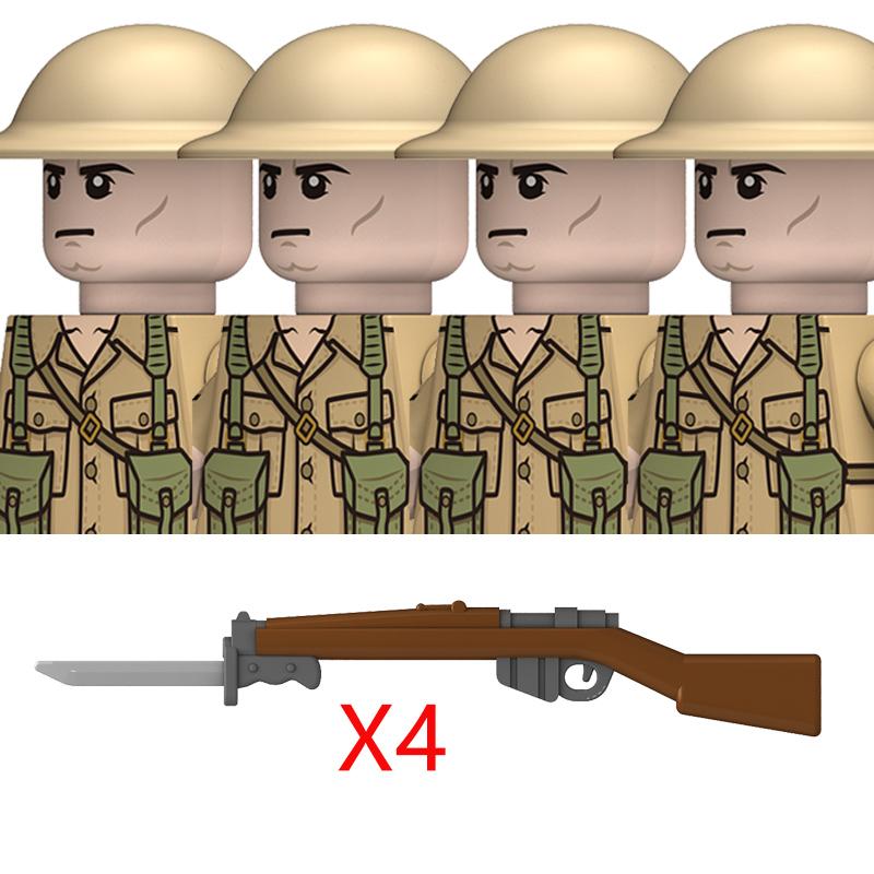 

4pcs MOC WW2 Britain Military Soldeirs Building Blocks Air Force Army Infantry Helmets Weapons Gun Accessories Bricks Toys Boys Gift