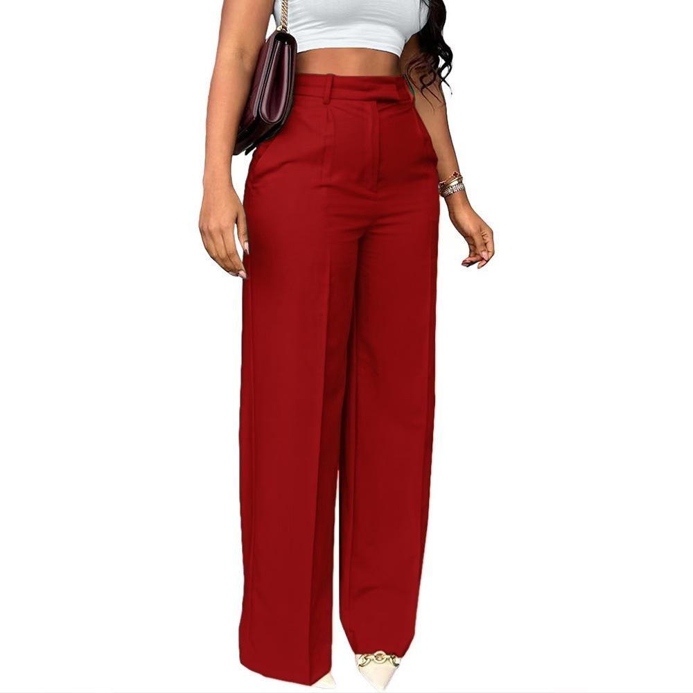 Women's High Waist Draped Wide Leg Dress Pants Solid Micro Stretch Office Straight Long Trousers With Pockets Spring Fall Business Casual Bottoms