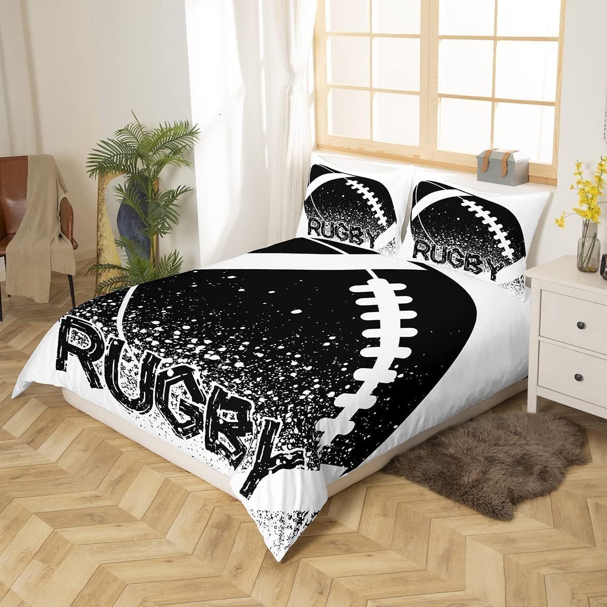 3D Rugby Dekbedovertrek Race Spel Beddengoed Super King Beddengoed Set, Microvezel Dekbedovertrek Bedrukt met Ritsluiting Dekbedovertrek 100x135cm 2pcs