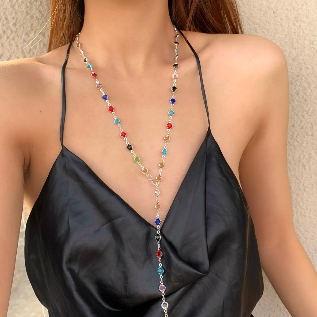 1Pcs Gold Silver Color Summer Holiday Party Body Jewelry Gifts Bohemian Colorful Long Y Shaped Necklace Metal Collarbone Chain