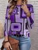 Brightly Colored Checkered Pattern Women's Round Neck Long-sleeved Top, a Stylish and Casual Everyday Look, a New 2026 Style.