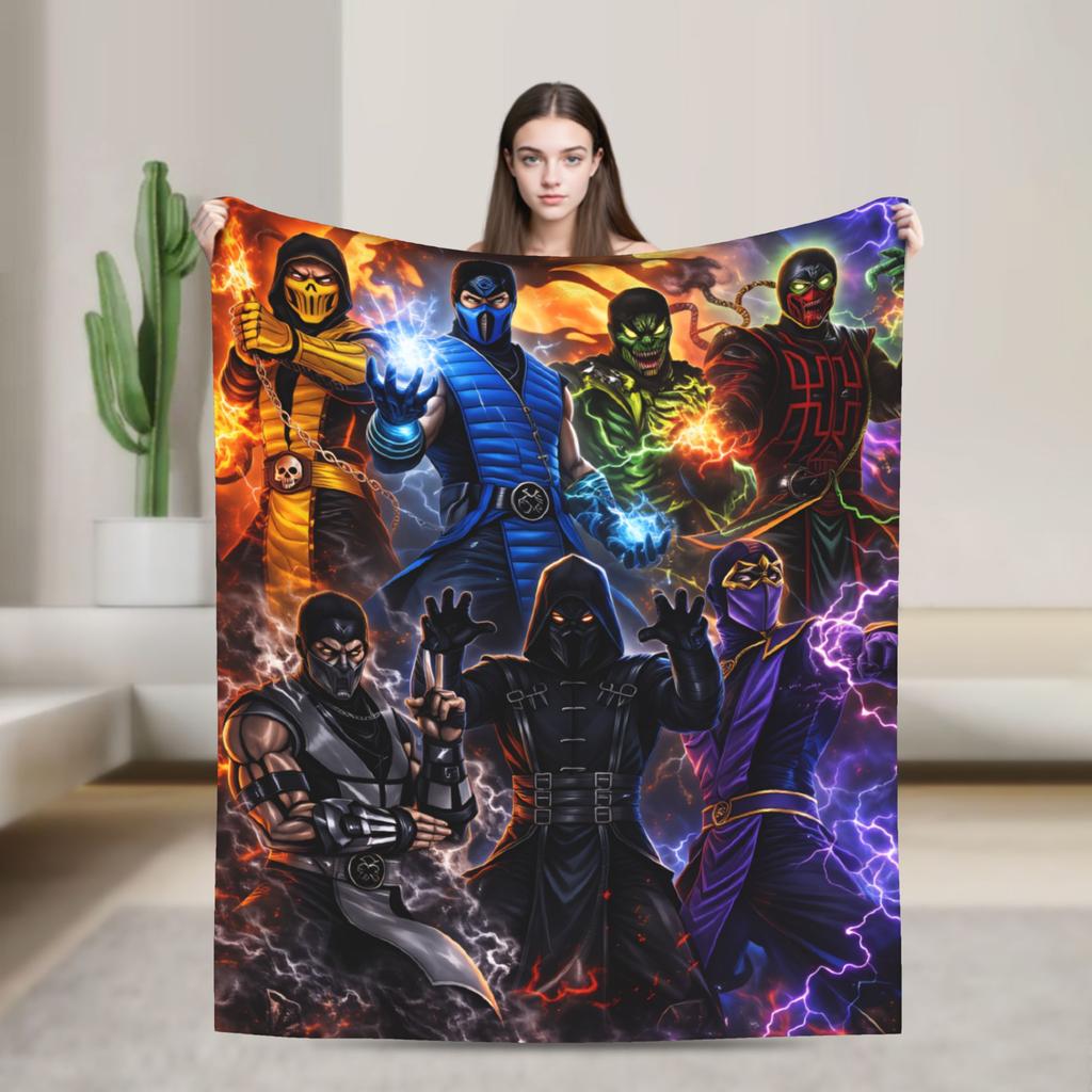 Mortal Kombat II Flannel Blanket Vintage Game Warm Bedding Throws for Living Room Camping Print Bedspread Sofa Bed Cover