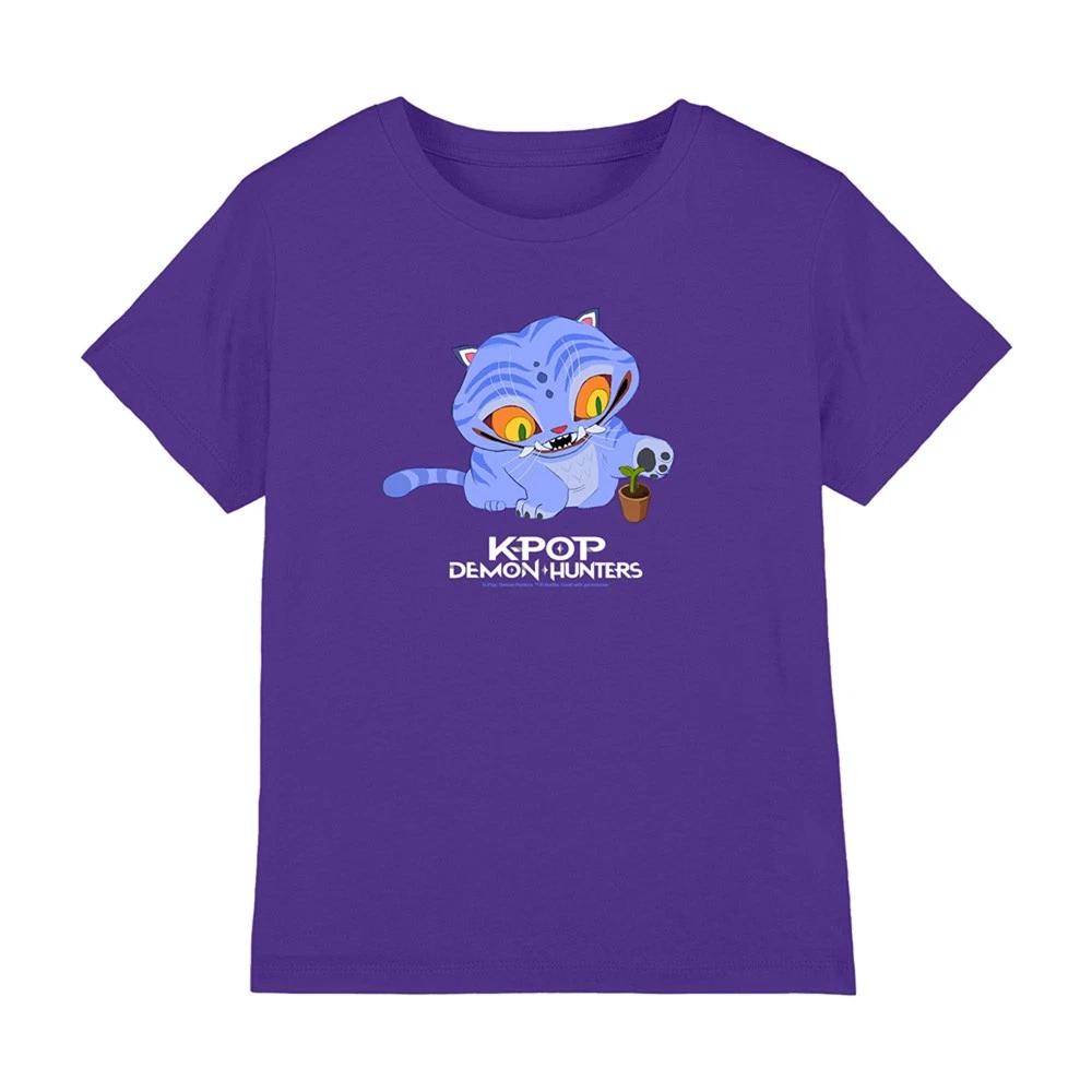 K-Pop Demon Hunters - Cute Derpy Tiger Cartoon Kids T Shirt, Purple 160
