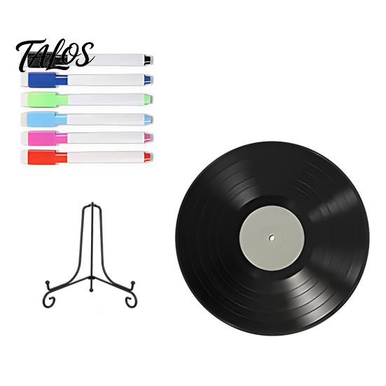 Artistic Record Displays Vinyl DIY Graffiti Clock Ornament, Blank Acrylic Retro Tabletop Wall Personalized Gift Ideas Decor with Stand, Reusable