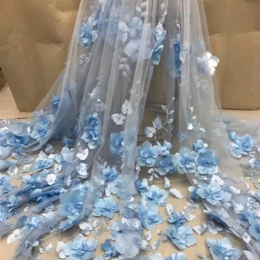 With Beads Embroidery Lace Fabric 140cm*1 Yard Clothing Sewing Fabric  Wedding Dress Applique