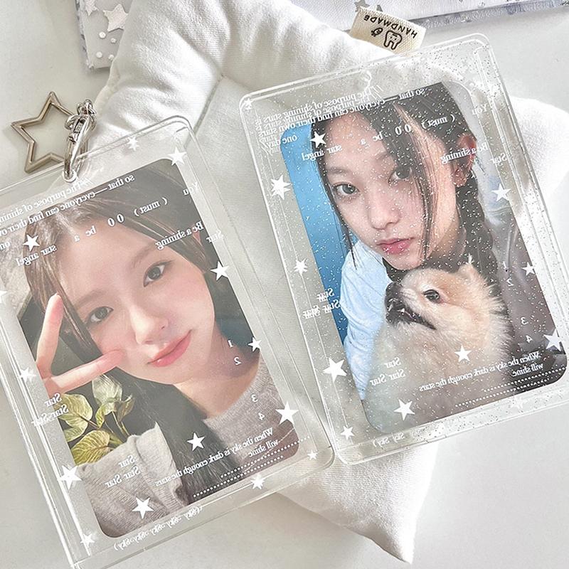 Acrylic Kpop Photo Card Holder Anti-Lost Keychain 3 Inch Ins Transparent Idol Protective Case Bag Bus Cards Sleeves Supplies