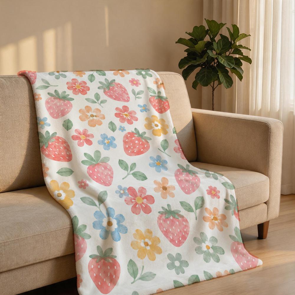 SpringMacaronWatercolorFloral Throw Short Plush Throw Blanket Soft Skin-Friendly Multi-Scene Home Office
