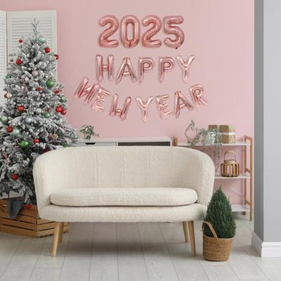 סט בלונים לשנה טובה 2025 בלונים מחתימה עצמית מנייר אלומיניום באנר שנה טובה רקע לאביזרי קישוט למסיבת סילבסטר