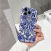 Porcelain Blue Stylized Floral Pattern Art Graphic Design Film Aesthetic Protective Shockproof Bumper Phone Case Cover For iPhone 14 15 16Pro Max Plus