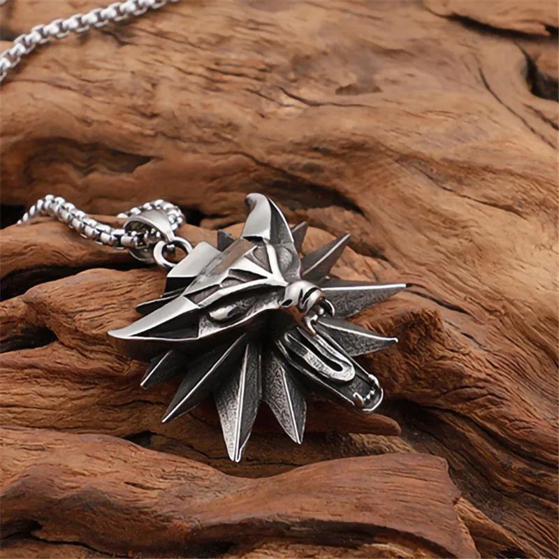 Vintage Punk Wolf Head Pendant Necklace for Men Slavic Viking Style Geralt of Rivia Hip Hop Jewelry