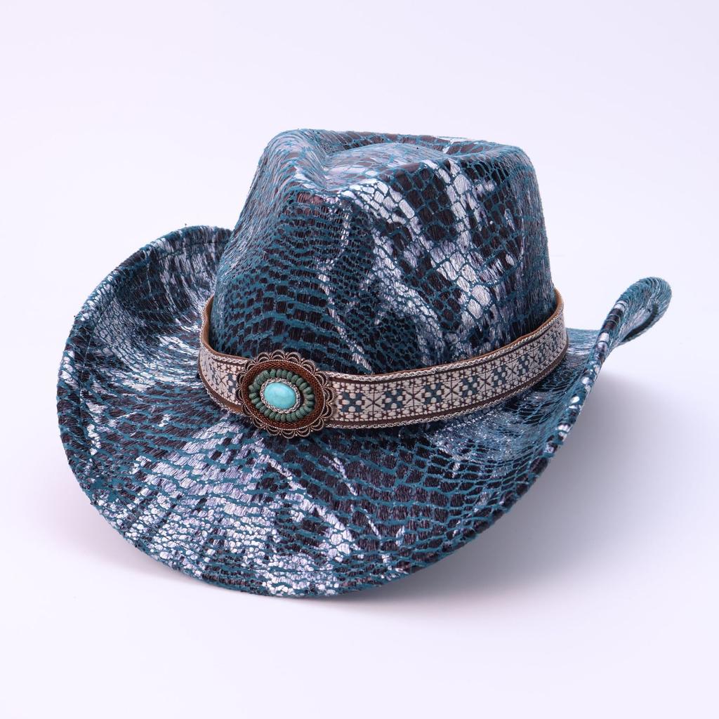 Vintage Western Cowboyhut Party Orgie Krokodil-Imitation Hut Damen Premium Zylinder Großer Rand