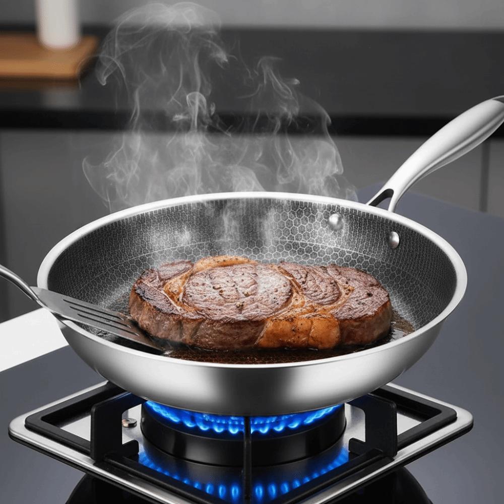 Durable Stainless Steel Frying Pan Non-coated Surface Steak Cookware Non Stick Wok  Gas Cooker