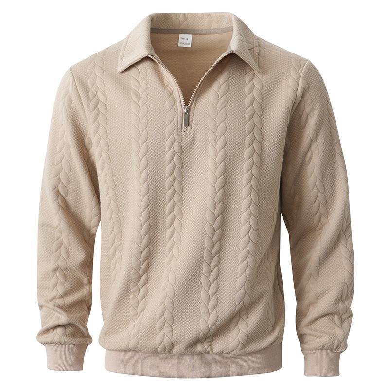 Men's Cable Knit Half-Zip Polo Sweater, Casual Long Sleeve Knit Top