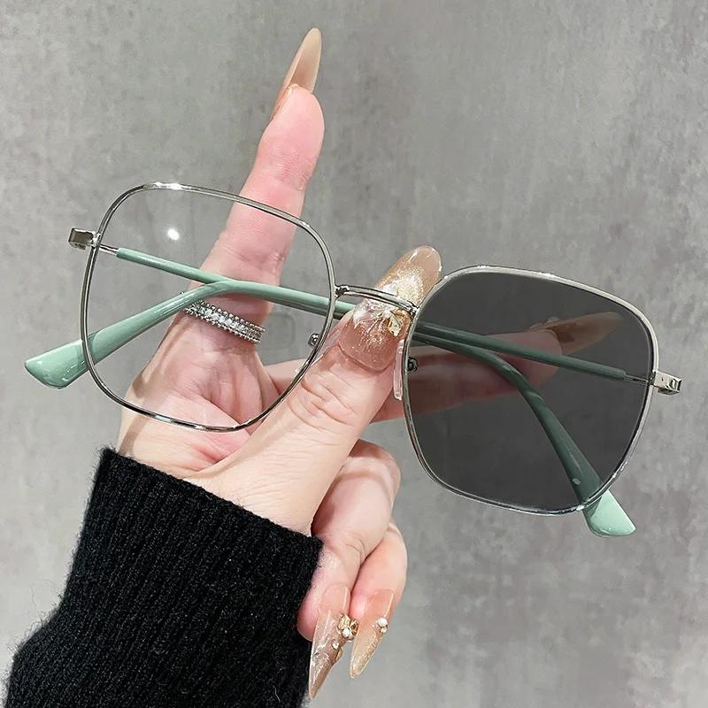 

Trendy Square Photochromic Glasses for Men Women Oversized Anti-blue Light Computer Glasses Vintage Optical Spectacle Eyeglass зелёный