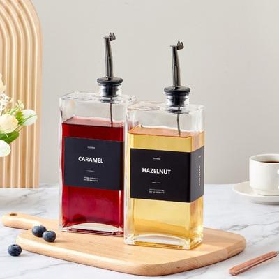 Bouteille d'Huile d'Olive en Verre Or Argent avec Graduation Distributeur d'Huile Rectangulaire 350ml500ml Bouteille Verseuse Vinaigre Accessoires de Cuisine