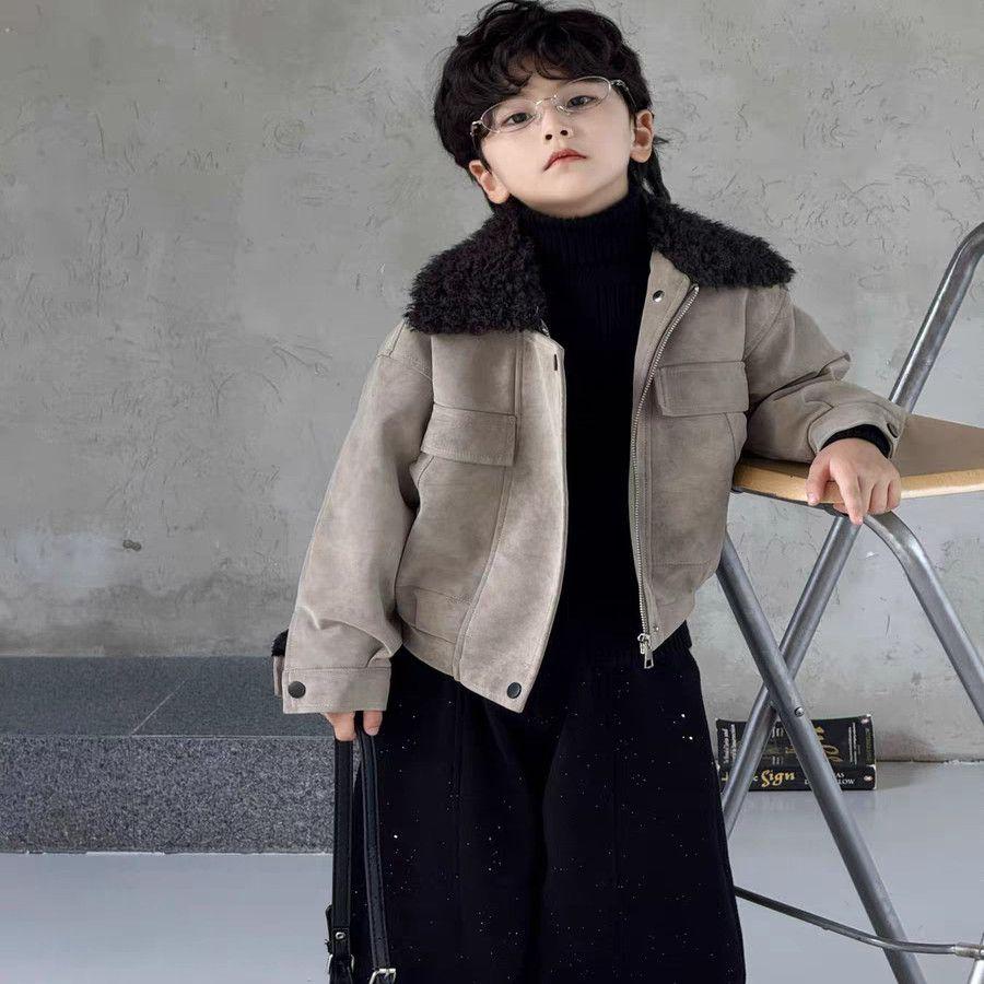 Stylish Thickened Jacket for Boys: Children's Retro Fur-Collared Thickened Cotton Coat