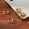 New double-line C-shaped earrings, light luxury high-end gold and silver color-block tassel ear jewelry