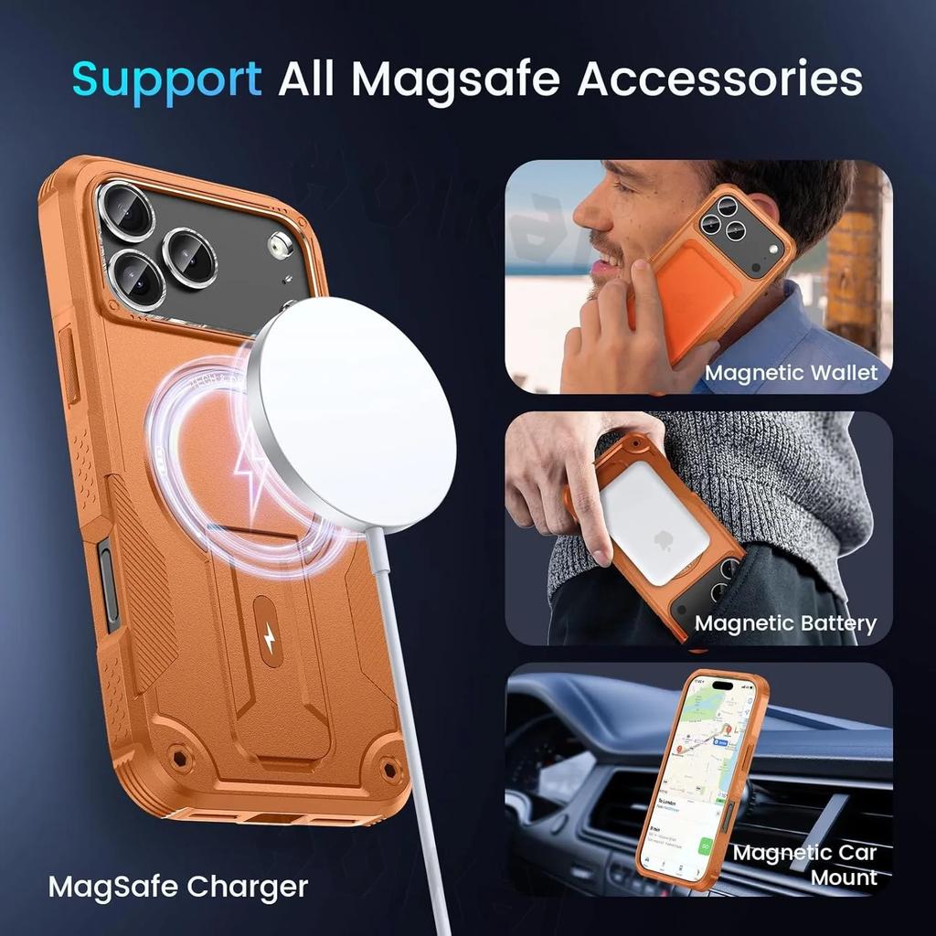 Armour Invisible Bracket Magsafe Case For iPhone 17 Pro Max Magnetic Wireless Charge Stand Holder Coque For iPhone 17 Pro Cover