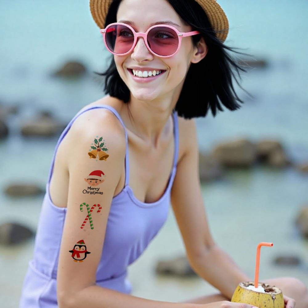 63pcs Temporary Tattoo Holiday Icons Cartoon Christmas Characters Temporary Tattoo Stickers For Boys Girls Cheeks