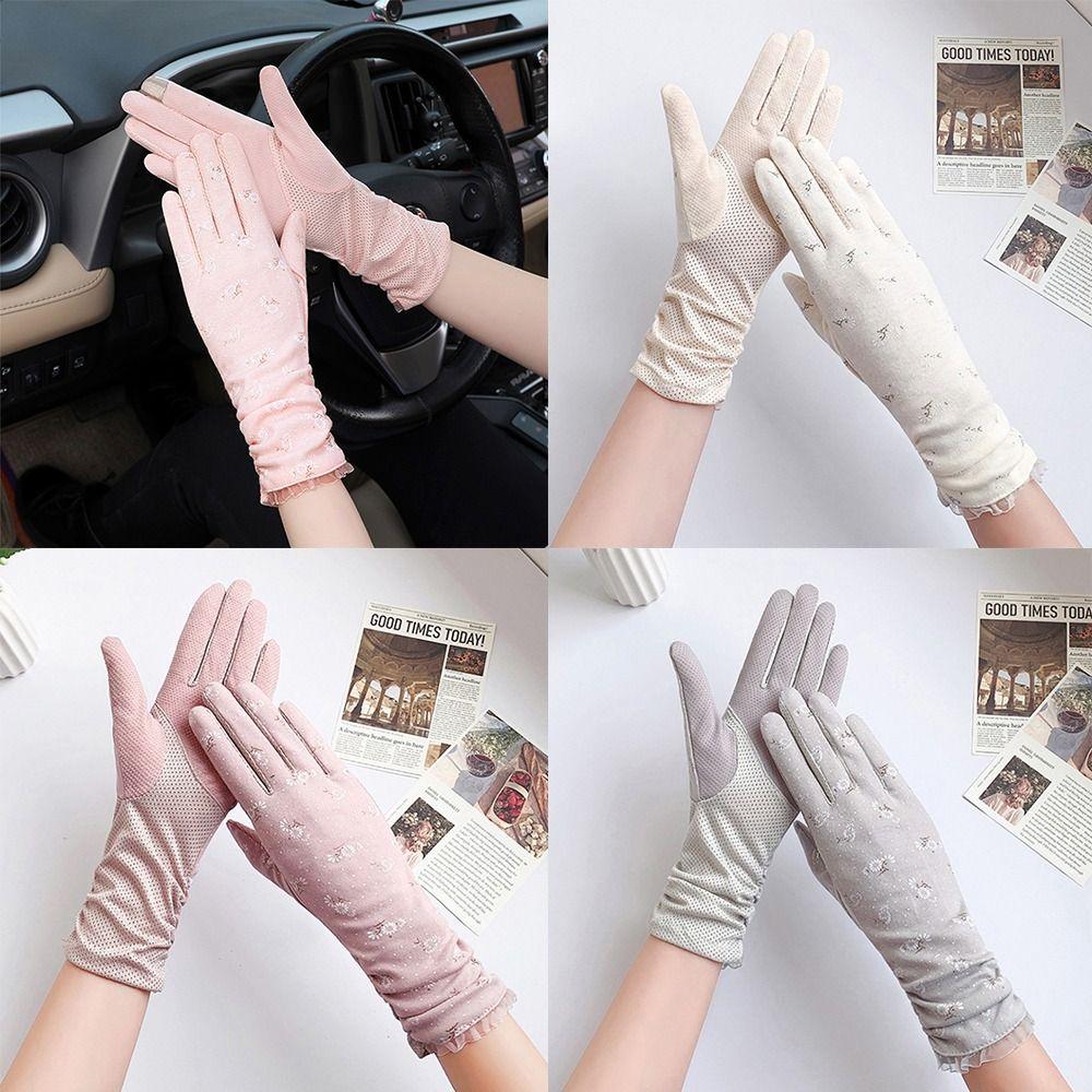 Cotton Touch Screen Mid-length Mittens Sunscreen Gloves Riding Driving Gloves Women Gloves