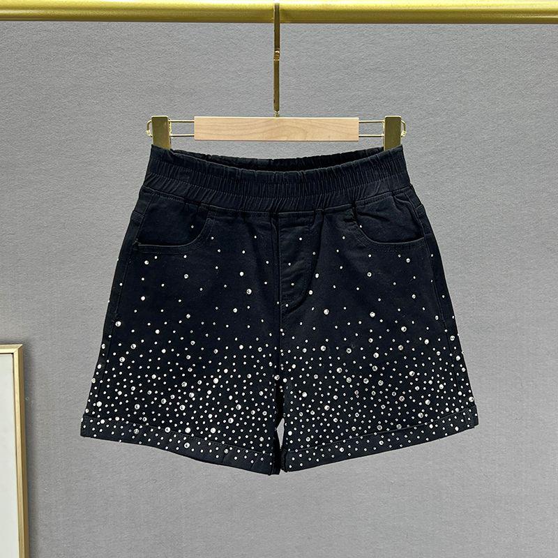 

European Station Denim High Waist Loose Slimming Hot Pants Hot Drilling Black EUR29