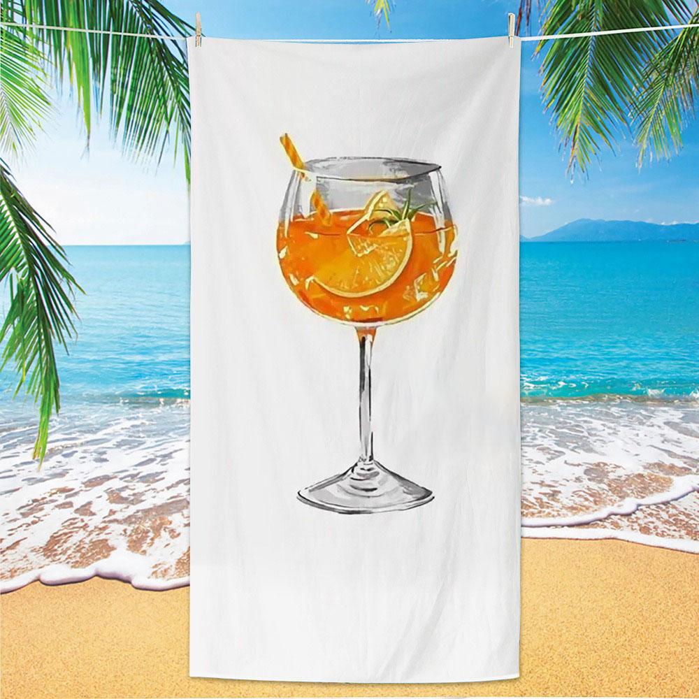 Orange Cocktail Polyester Beach Towel Summer Drink Printed Bath Towel Quick Dry Sand Free for Pool Party Holiday Seaside Spa