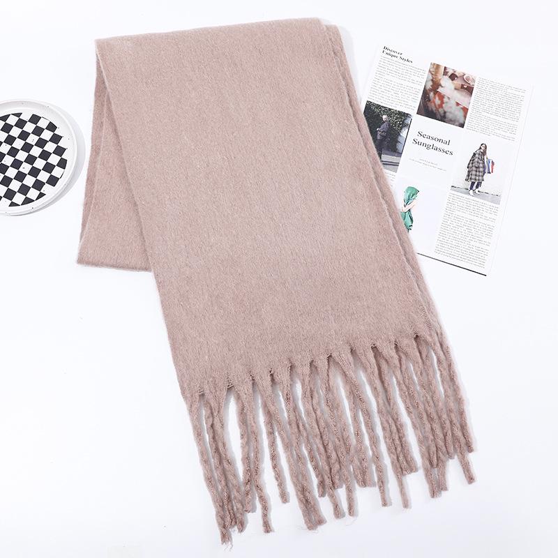 Men's and Women's Thick Woolen Scarf: Solid Color Knitted, Warm, Tassel-Edged, Imitation Cashmere for Winter