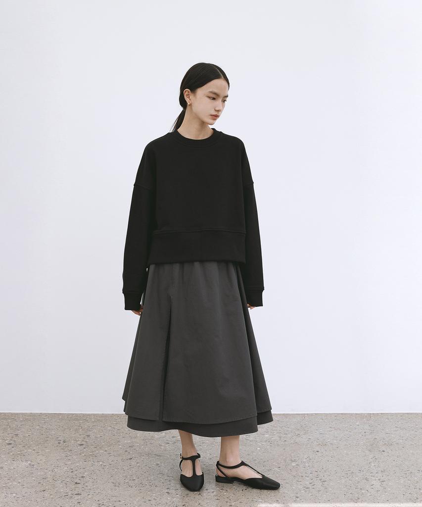 Monophobia Double Flared Cotton Skirt Grey Double Flare Slit Skirt Grey