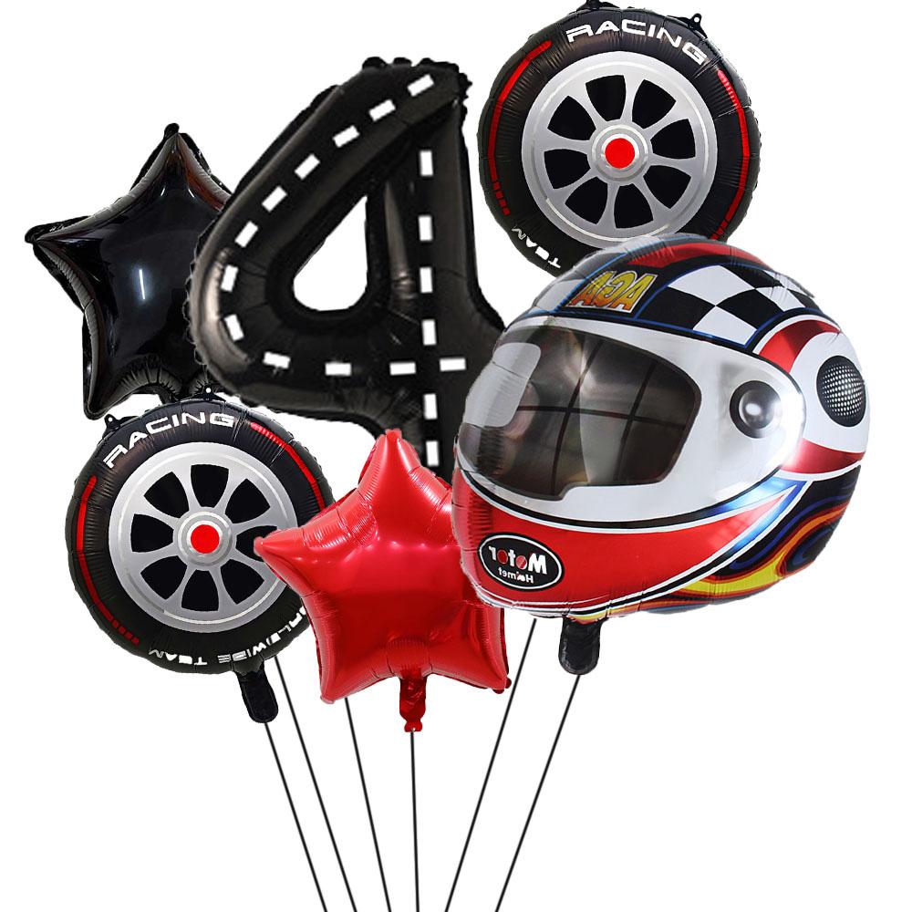 6PCS Motor Helmet Balloon Wheel Tire Racing Balloons Birthday Decor Boys Race Car Dirt Bike Motorcross Hot Wheel Party Supplies