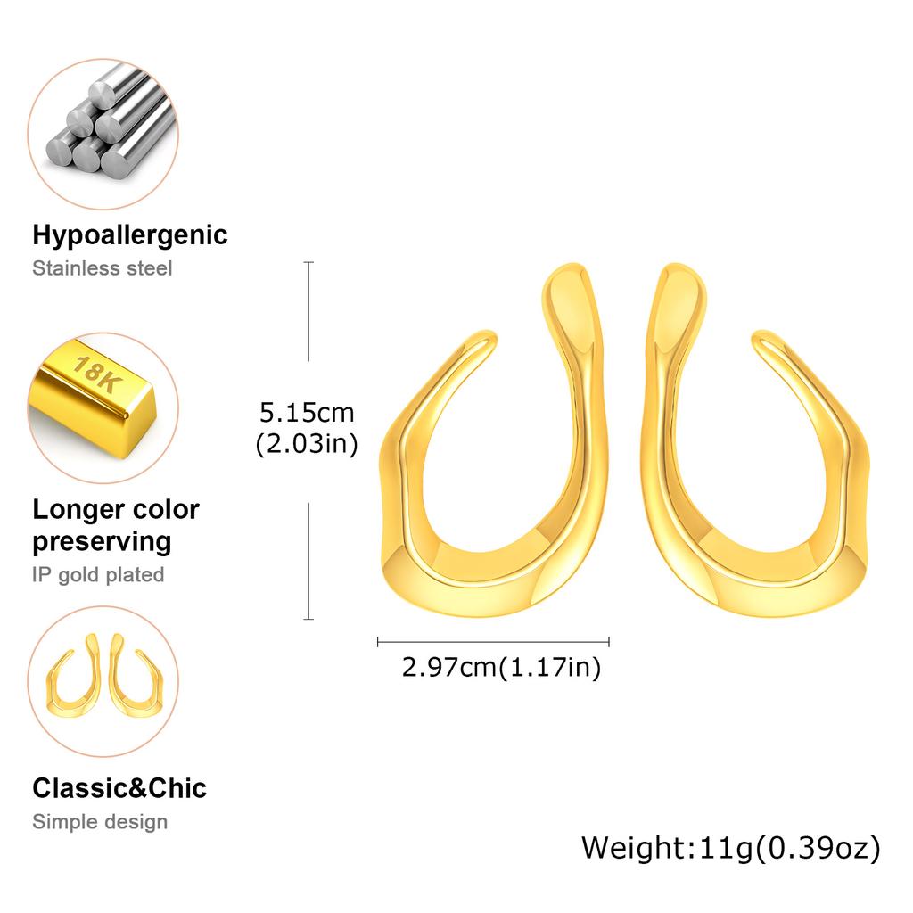 Irregular U-shaped Earrings for Women,Gold Color Exaggerated Stainless Steel Stud Earrings,Vintage Geometric Jewelry Gifts