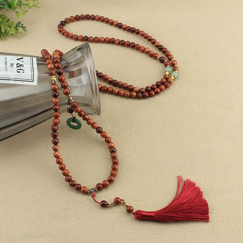 Chinese National Style Cedar Wood Tassel Necklace & Crossbody Chain for Women - Hanfu Qipao Long Sweater Accessory